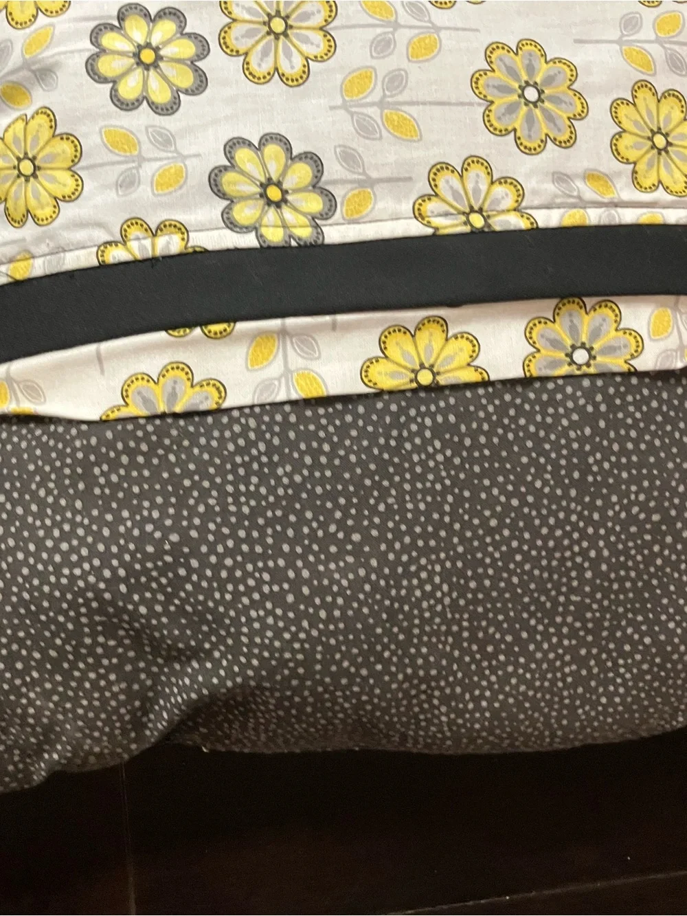 Hand made vintage Floral Yellow and Gray Pillow with Contrast Trim